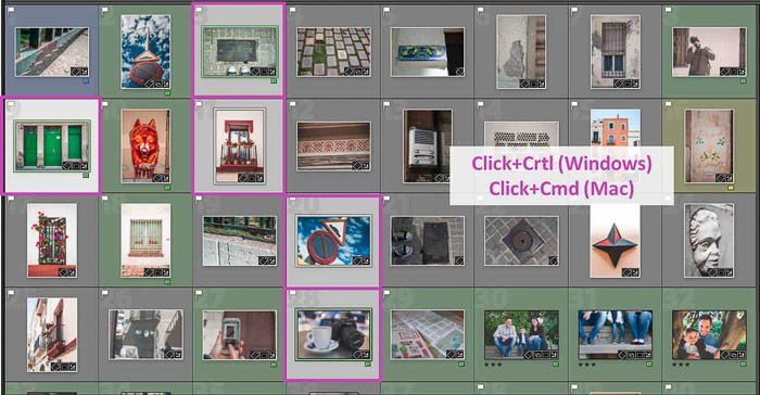 Screenshot of selecting multiple images in lightroom