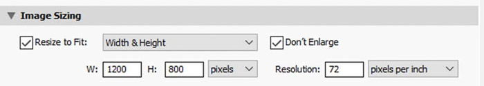 Screenshot of resizing an image in lightroom according to width and height