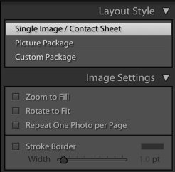 Screenshot of creating a contact sheet in Lightroom