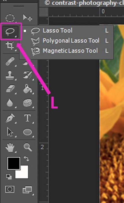 Screenshot of using the Lasso Tool shortcut Photoshop keyboard shortcuts
