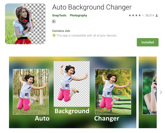 The homepage of Auto Background Changer app to add background to photo