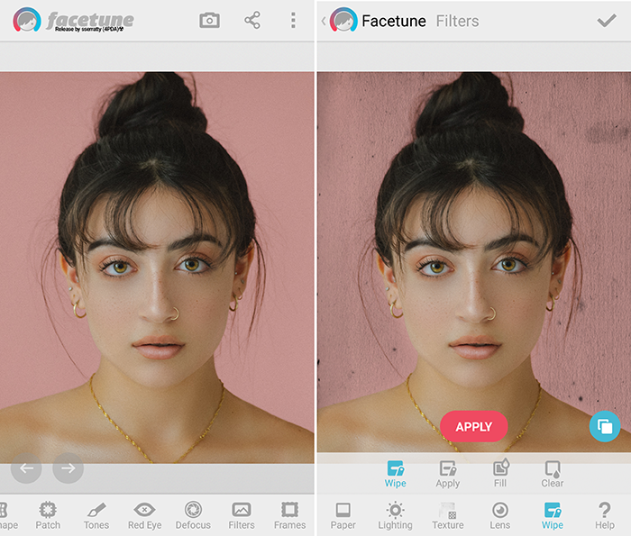 Interface of using Facetune app to put backgrounds on pictures 