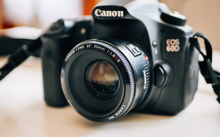 A Canon 60d DSLR on a table