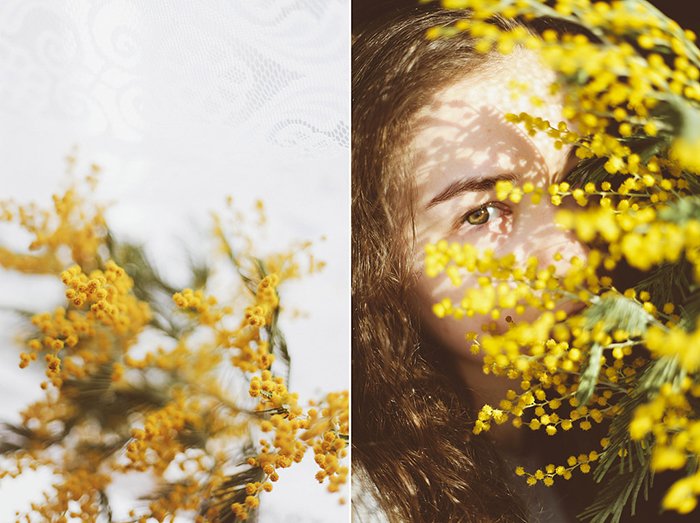 Dreamy diptych photography portrait of a female model using double exposure