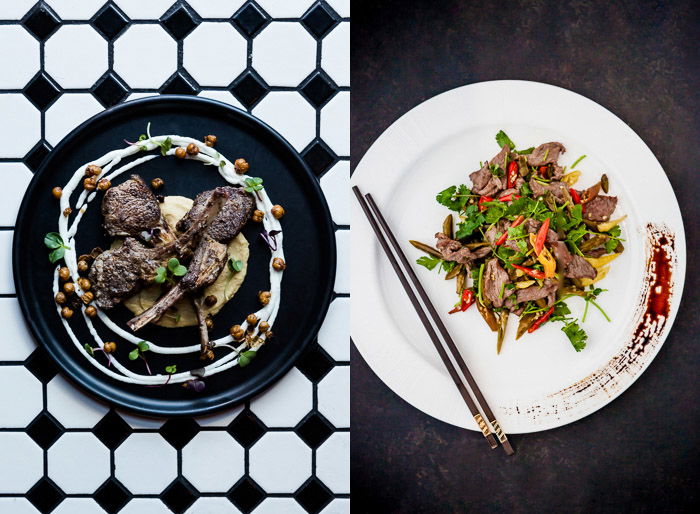 An overhead editorial restaurant photography diptych