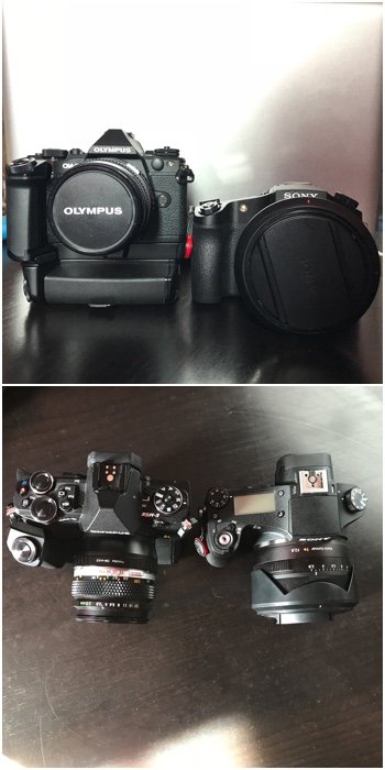 Diptych of the OM-D EM-5 Mk ii with power grip Vs the Sony RX10 bridge camera - mirrorless camera tips