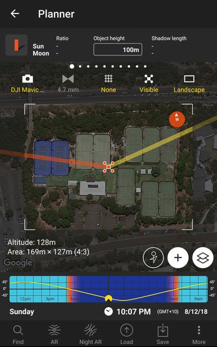 A screenshot of photopills app for drone photography 