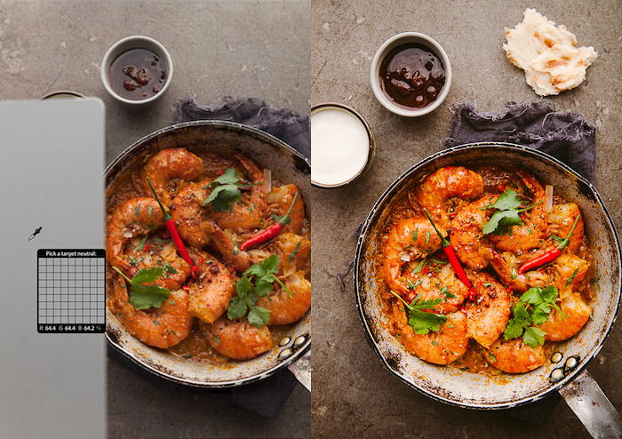 Diptych of editing food photography -how to make photos look professional