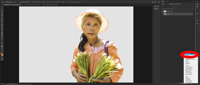 Screenshot of how to make a white background on Photoshop