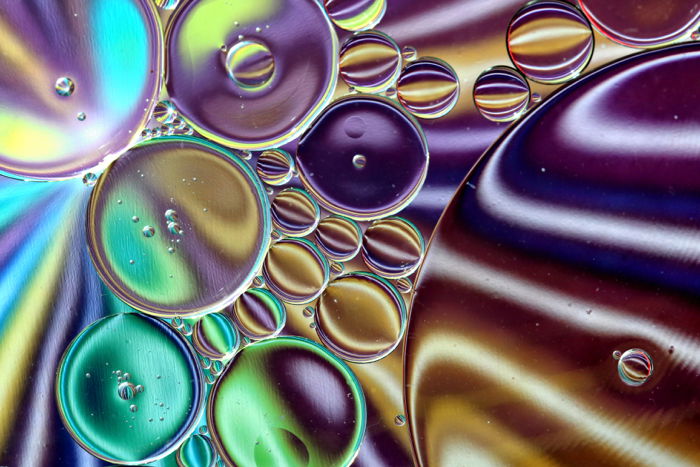 Beautiful photo created by mixing oil and water for very interesting patterns and refracted light for a more artistic effect.