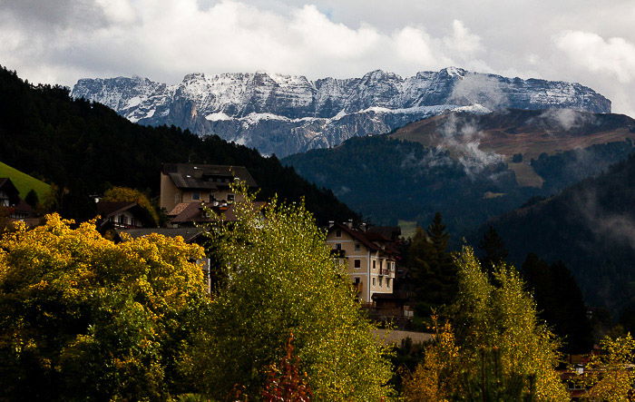 Stunning aerial shot of Autumn in the italian Alps 