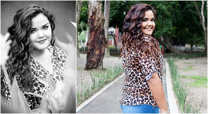 A diptych of a dark haired girl posing outdoors, girl poses ideas for senior photography