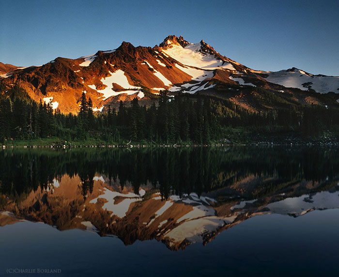 A solo adventure photography shot of Mt. Jefferson &amp; Scout Lake, Oregon