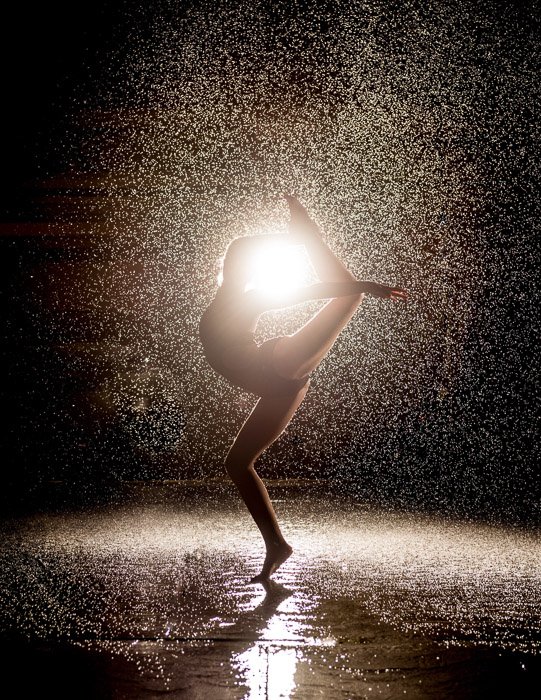 ballet dancer's silhouette photographed in the rain