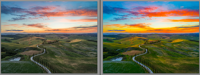 Diptych showing what is saturation and how it effects landscape photography