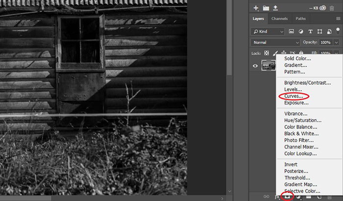 Screenshot of editing curves for Black and White Photography