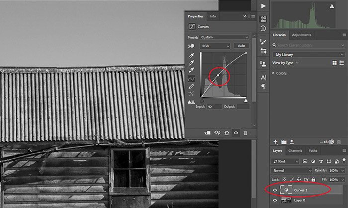 SCreenshot of editing curves for Black and White Photography