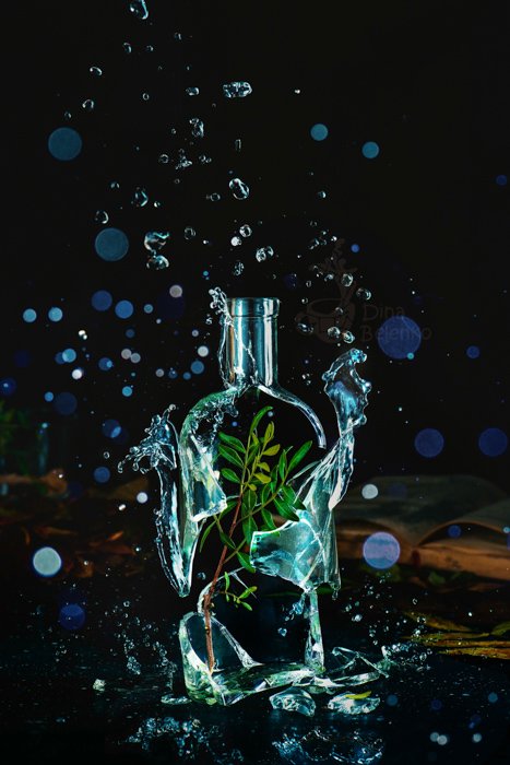 A creative exploding glass bottle photo