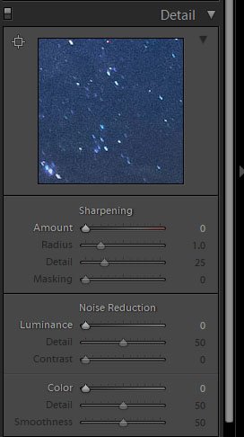 A screenshot of the detail panel in lightroom