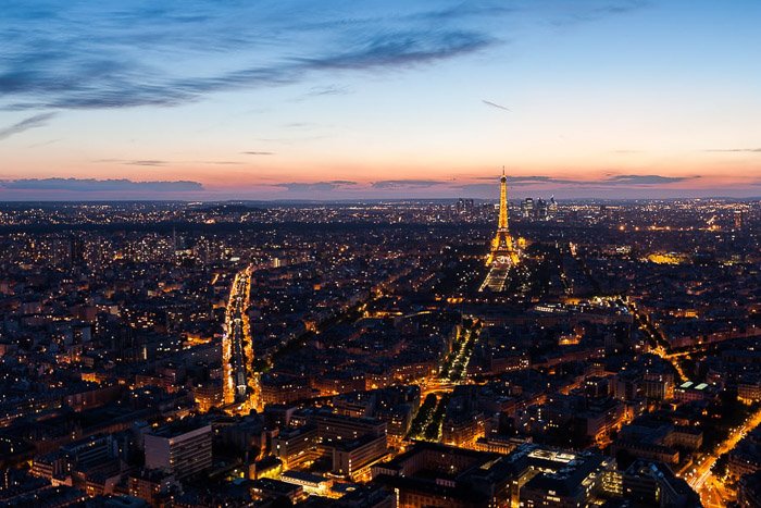Aerial view of the Paris City Skyline. 