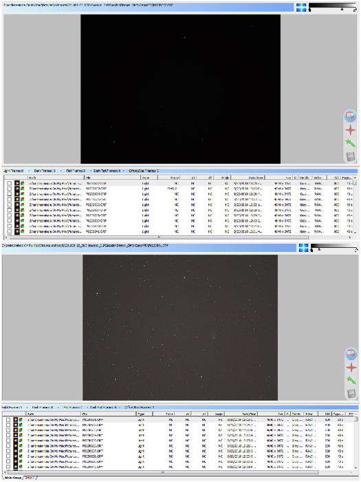 By using the visual stretching, the image brightens enough to easily spot the comet. On the right side of the window, the small menu to manipulate the image is visible.