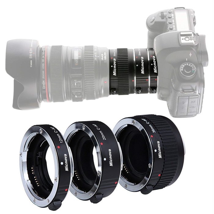 A DSLR camera and extension tube kit