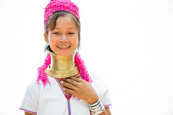 A high key photography portrait of a Thai girl in traditional clothing