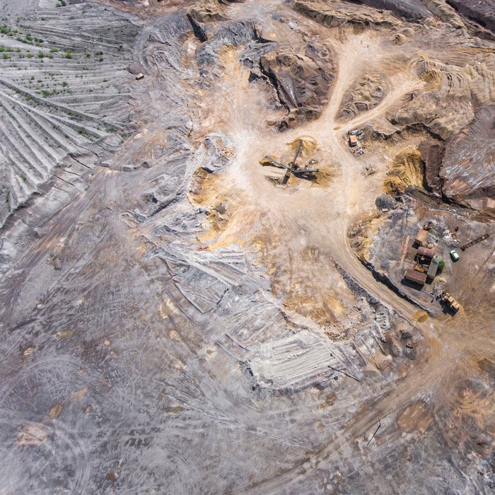 An aerial industrial photography shot of a mine