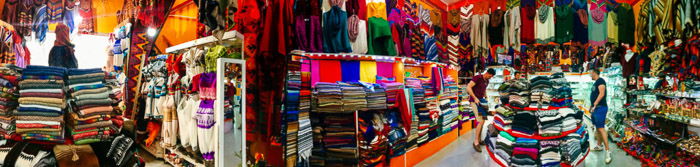 Colorful iPhone panoramas shot of an indoor fabric market 