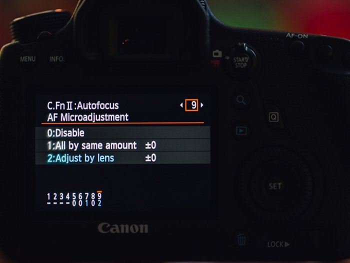 The Auto Focus settings on a Canon DSLR