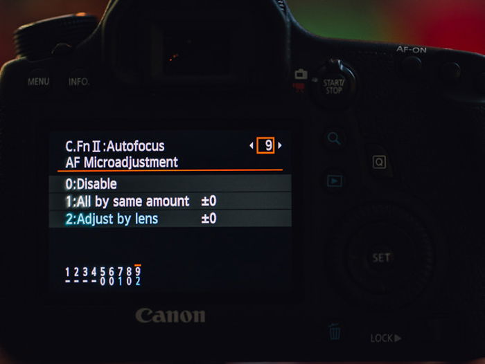 The Auto Focus settings on a Canon DSLR