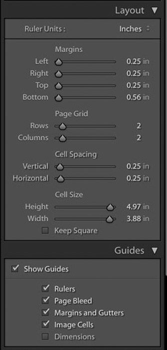 Screenshot of creating a contact sheet in Lightroom