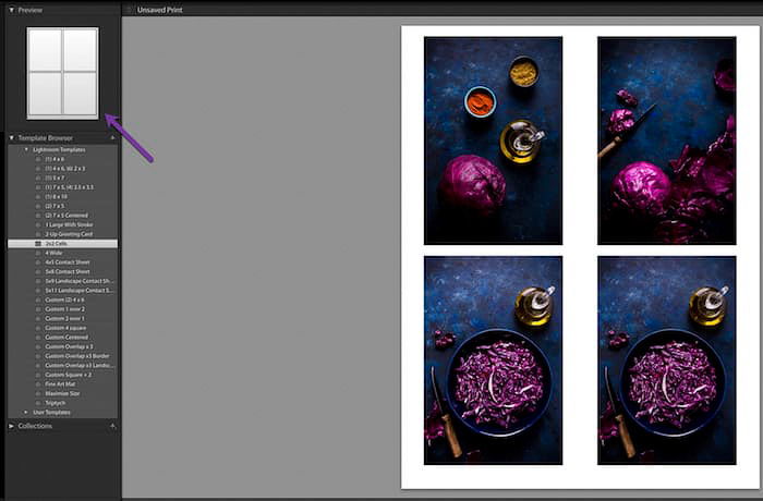 Screenshot of creating a contact sheet in Lightroom