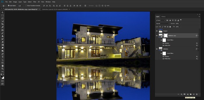 Screenshot of how to create a reflection in Photoshop - tweak the relection