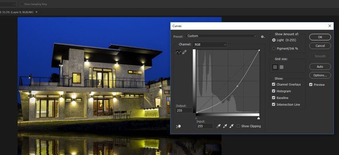 Screenshot of how to create a reflection in Photoshop - curves