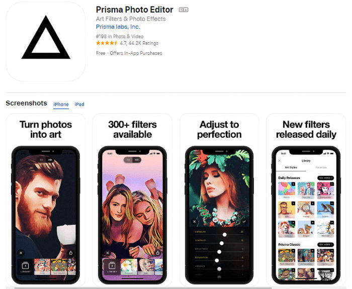 Screenshot of the Prisma photo editor app for turning photos into paintings