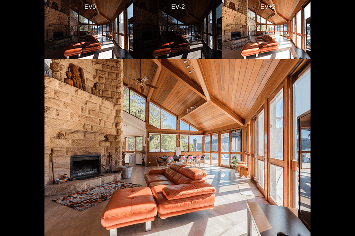 A grid of interior photography shots demonstrating exposure HDR bracketing photography