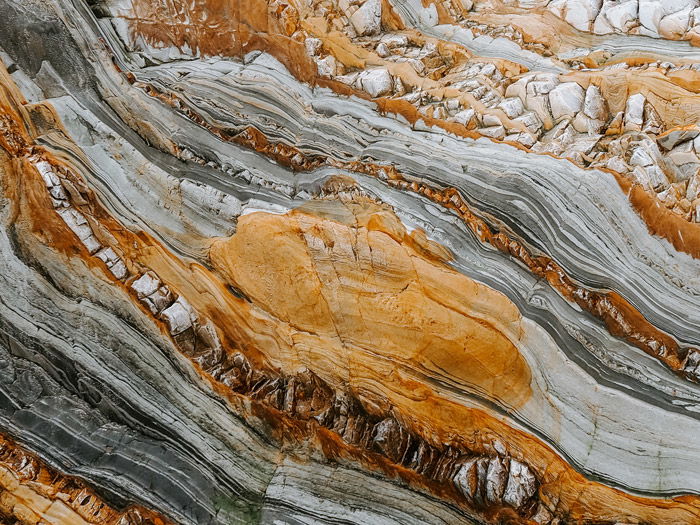 A top-down perspective of rocky cliffs 