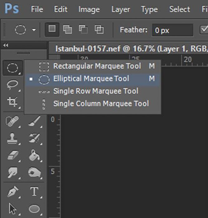a screenshot showing how to select the marquee tool in Photoshop