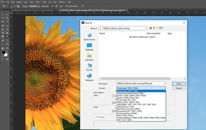 a screenshot showing how to save a photo in Photoshop
