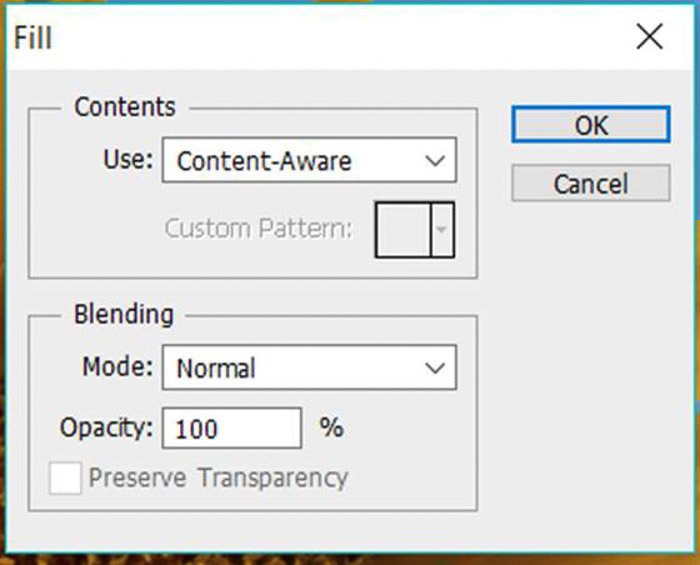 a screenshot showing how to use content aware in Photoshop