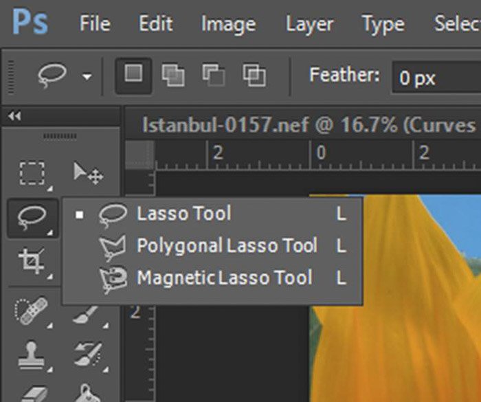 a screenshot showing how to select the lasso tool in Photoshop
