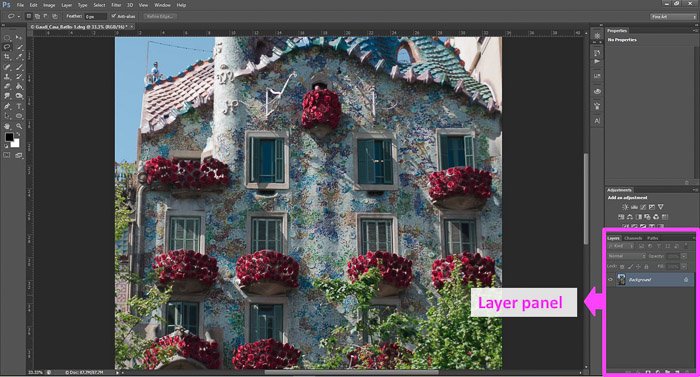 a screenshot of opening the layers panel in Photoshop