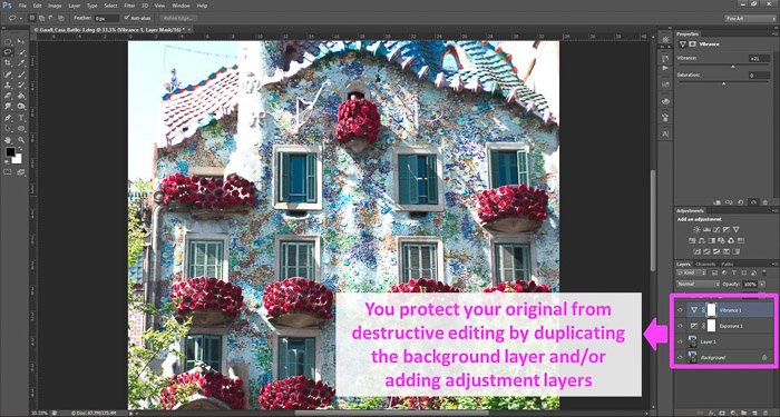 a screenshot showing how to edit photos in Photoshop for beginners, with an arrow pointing to layers panel