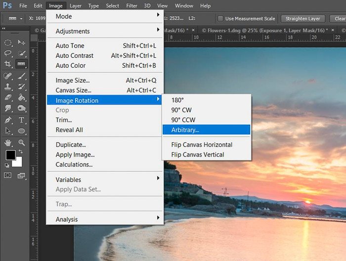 a screenshot showing how to rotate image in Photoshop 
