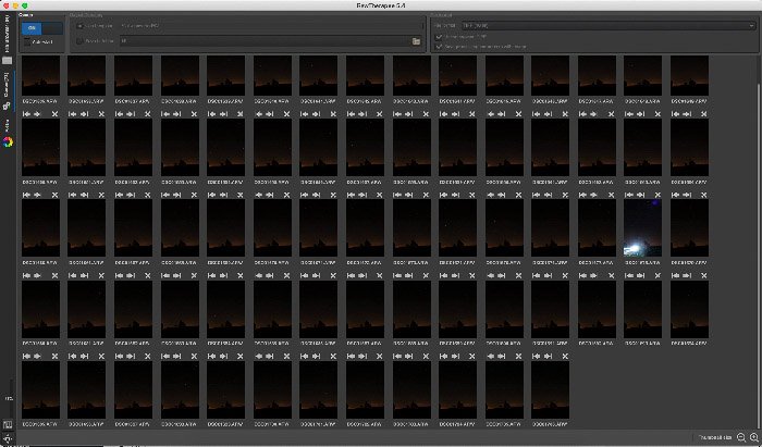 Screenshot of converting RAW files into 16-bit TIFF images with RawTherapee.