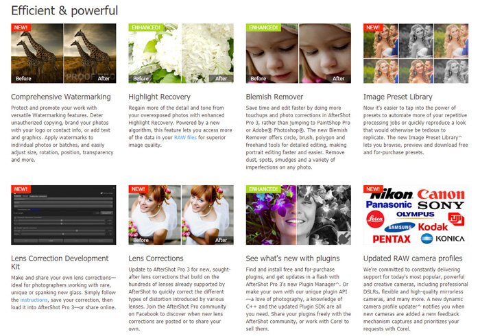 AfterShot Pro 3 review screenshot of their webpage showing advantages of the software