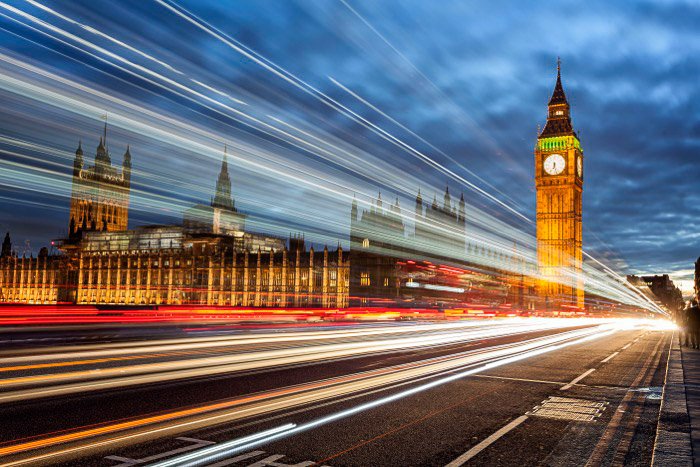 Big Ben and the Palace of Westminster with light trails - photography in London