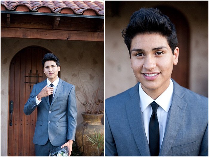 A diptych prom photography ideas shot of a young man posing naturally