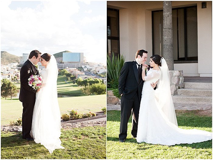 Destination wedding photography diptych of the couple posing outdoors
